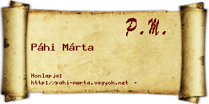 Páhi Márta névjegykártya